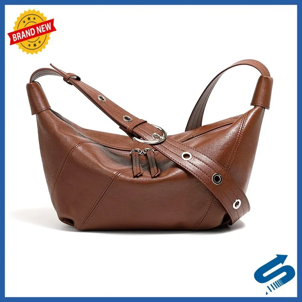 Genuine Leather Hobo Crossbody Bag Adjustable Strap Spacious Purse